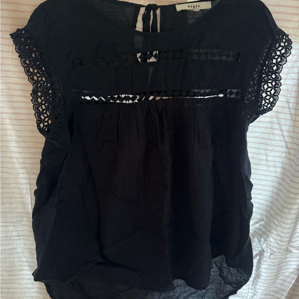 Navy Blue Lace Sleeve Women's Top